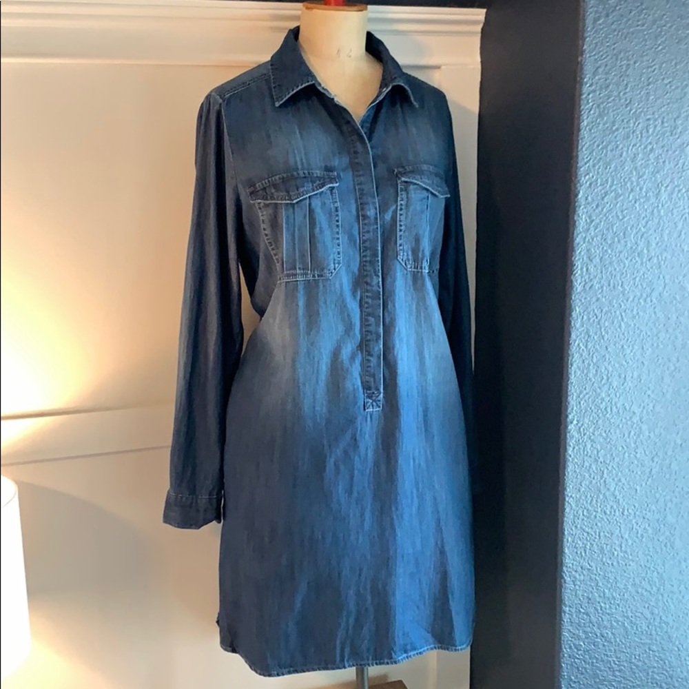 White House Black Market Denim Shirt Dress in Blue